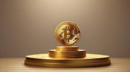 Bitcoin gold coin on a dark background , blurred background . The concept of a virtual cryptocurrency