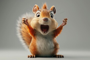 A shocked squirrel with wide eyes and raised hands. - obrazy, fototapety, plakaty