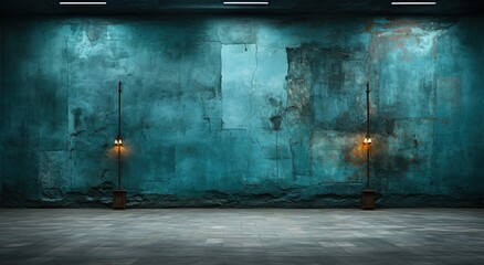 Old abandoned room with blue walls. Created with Ai - obrazy, fototapety, plakaty