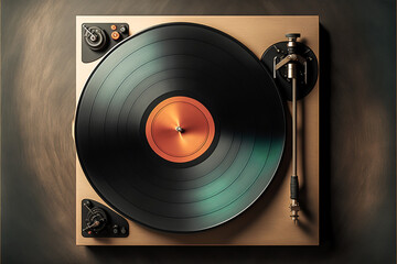 Vinyl record player. Top view. Generative AI	