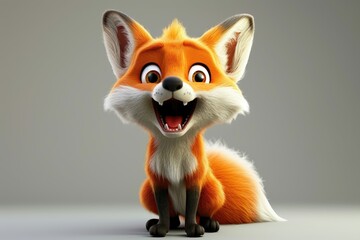 Obraz premium An excited cartoon fox with wide eyes and a big grin.