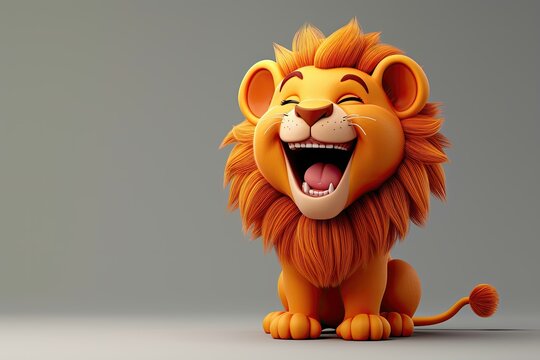 A cartoon lion cub with a bright, roaring smile.