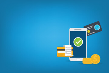 Online payment, security transaction. Mobile banking and internet banking concept. Payment by credit card. Vector illustration.	