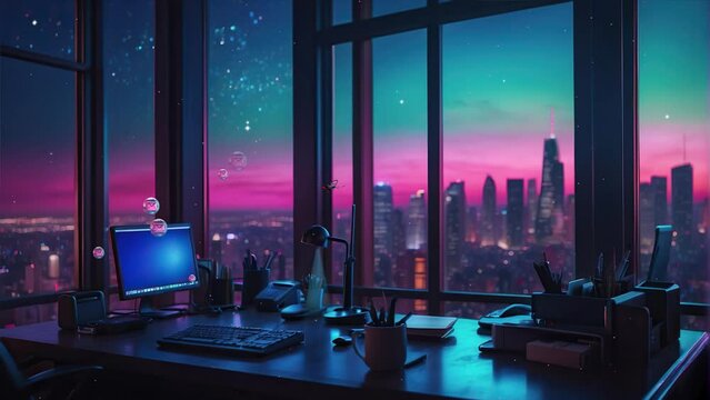 Seamlessly Looping 4K Time-Lapse: Futuristic and Natural Blend in Workspace Atmosphere with Computers