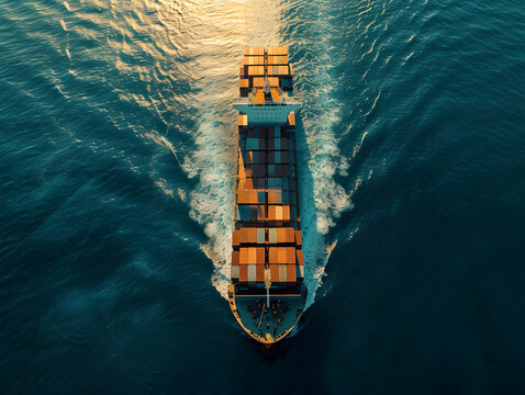 Aerial view of cargo container ship, cargo vessel ship carrying container and running for import export concept technology freight shipping sea freight by Express Ship