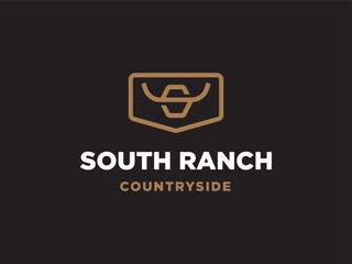Letter S Ranch Farm Longhorn Cow Bull Logo Design 
