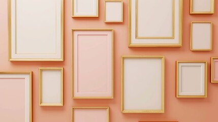 Photo frame mockups on peach wall