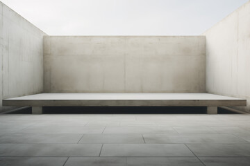 Empty Platform Against Light Background: A Brutalist and Minimalist Landscape-Focused Photo Backdrop