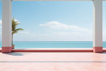 Empty Platform on Light Background - Beach Mid-Century Modern Style Minimalist Landscape-Focused Backgrounds
