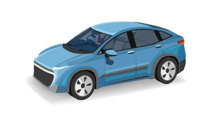 Vector or illustration persepctive view of sedan car can see interior of car and  driving man on car blue color.  with soft shadow on isolated white background.