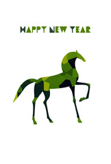 緑色のモザイク模様の馬　午年　年賀状デザイン