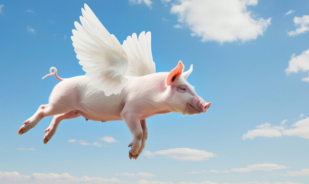 Humorous depiction of the Idiom "when pigs fly"