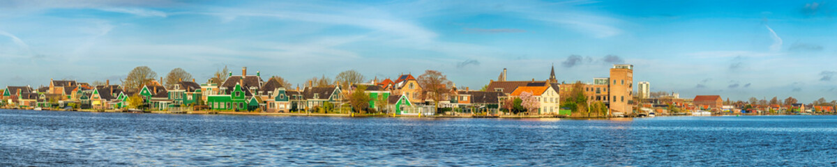 Fototapeta na wymiar Amsterdam Netherlands, panorama city skyline and traditional house at Zaanse Schans Village