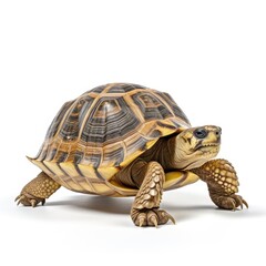 Photo of Ploughshare Tortoise isolated on white background