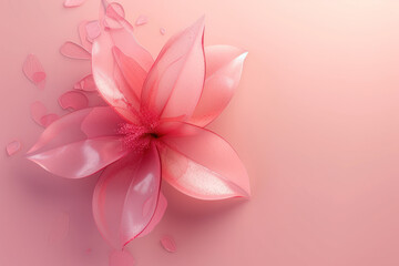 Top view pink lily flower with decorated on pink petals background, Flat lay minimal