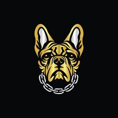 Vector Illustration of Gold Bulldog Head Line Logo Sign in black background