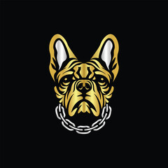 Vector Illustration of Gold Bulldog Head Line Logo Sign in black background