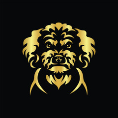Vector Illustration of Gold Bichon Frise Head Line Logo Sign in black background