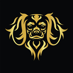 Vector Illustration of Gold Cavalier King Charles Spaniel Head Line Logo Sign in black background