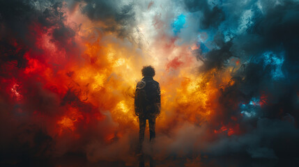 Obraz premium Confronting the Storm: Bold Colors Capture Deep Emotions