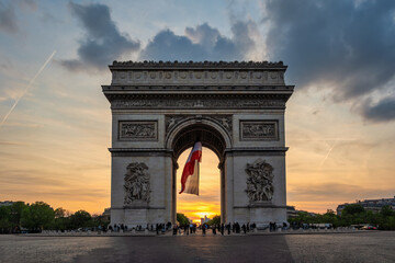 Fototapeta na wymiar Paris France, city skyline sunset at Arc de Triomphe and Champs Elysees