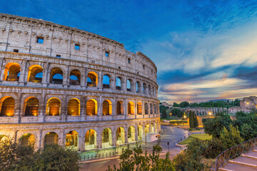 Fototapeta na wymiar Rome Italy, night city skyline at Rome Colosseum