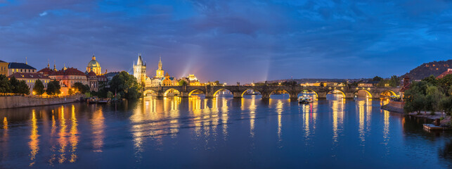 Fototapeta na wymiar Prague Czechia Czech Republic, panorama night city skyline at Charles Bridge and Prague old town