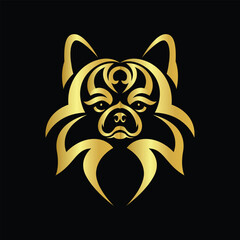 Vector Illustration of Gold Pomeranian Head Line Logo Sign in black background