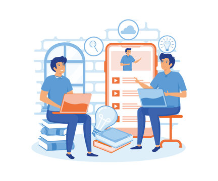 Online education. tutorial podcast and business coaching concept. flat vector modern illustration 