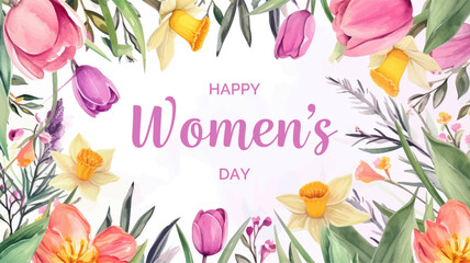 Frame decorated with flowers, tulips for women's day on March 8
