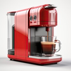 Photo of red coffee machine isolated on white background