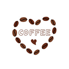 Obraz premium Coffee love doodle vector illustration. Heart shaped coffee beans. Cute hand drawn design composition
