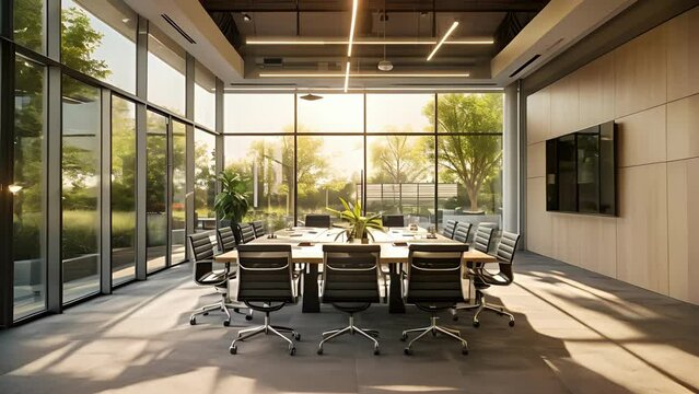 An outdoor meeting room with floortoceiling windows and natural lighting provides the perfect setting for a productive and creative discussion a colleagues.