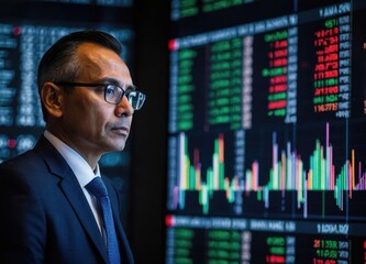 master analyzing  Trading Screen with Booming Figures
