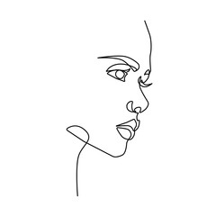 Woman Head One Line Vector Drawing. Style Template with Abstract Female Face. Woman Silhouette in Modern Minimalist Simple Linear Style for Beauty and Fashion Design