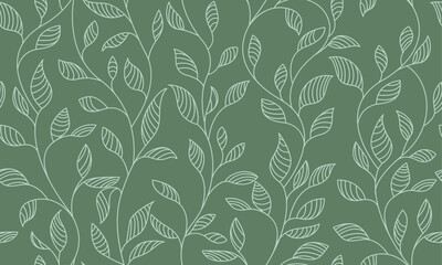 Leaves Seamless Pattern. Simple Leaves Branches Background. Floral Wallpaper. Vintage Botanical Leaf Texture for Prints, Surface Design, Home Decoration, Fabric. Vector Illustration.	