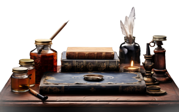Aged Quill and Inkwell Set