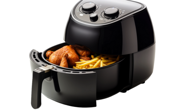 Influence in an Isolated Air Fryer with Digital Interface on a White Background