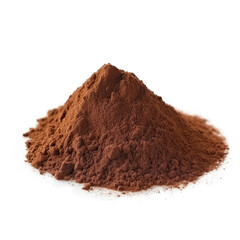 close up pile of finely dry organic fresh raw carob powder isolated on white background. bright colored heaps of herbal, spice or seasoning recipes clipping path. selective focus - obrazy, fototapety, plakaty