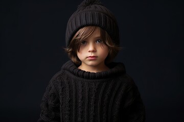 Portrait of a little girl in a black sweater and a hat