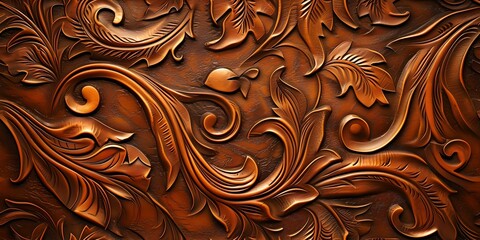 Elegant wood carving texture displaying artistic craftsmanship. ideal for backgrounds and design elements. timeless style. AI - obrazy, fototapety, plakaty