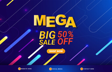 mega big sale discount template banner with copy space for product sale with abstract gradient blue background design
