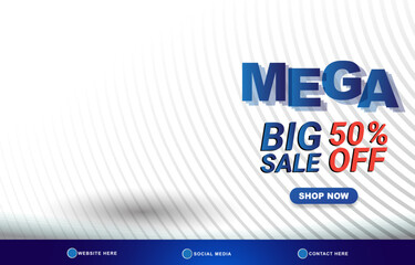 mega big sale discount template banner with copy space for product sale with abstract gradient white and blue background design