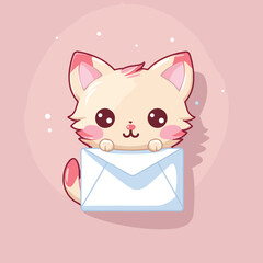 cute little cat with envelope, love letter with cutie cat vector illustration