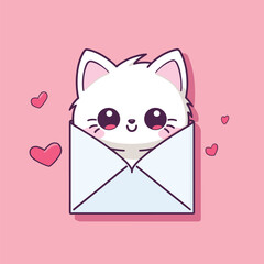Fototapeta premium cute little cat with envelope, love letter with cutie cat vector illustration