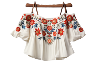Off-the-Shoulder Bohemian-Style Blouse Enhanced with Embroidery