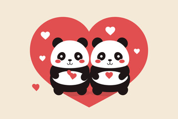 Fototapeta premium valentines day cute panda couple vector illustration