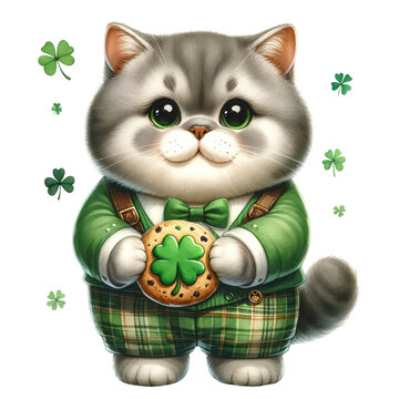 saint patrick's cat British Shorthair cat in St. Patrick's Day theme, transparent background © Lalita