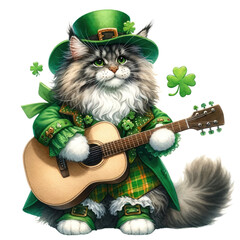 saint patrick's cat Maine Coon cat in St. Patrick's Day theme, transparent background