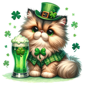 saint patrick's cat Persian cat in St. Patrick's Day theme transparent background